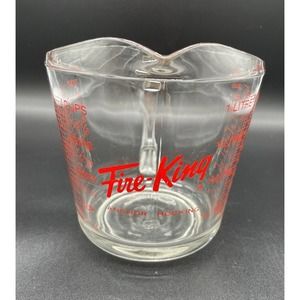 Vintage Fire King Glass 4 Cup 1 Quart Measuring Cup Red Letters & Numbers EUC!